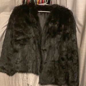 Black cropped faux fur coat